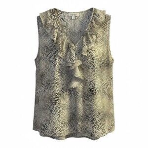Beacon Apparel Women's Sleeveless Ruffle V-Neck Blouse Animal Print Size M